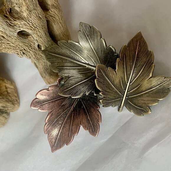 Vintage K&T Copper Brass Silver Leaves Brooch - Picture 3 of 6